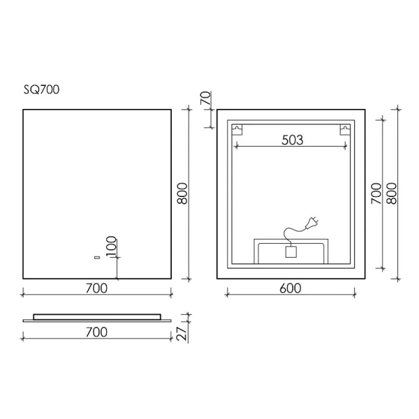Зеркало с подсветкой Sancos Square 70 см прямоугольное - фото 2