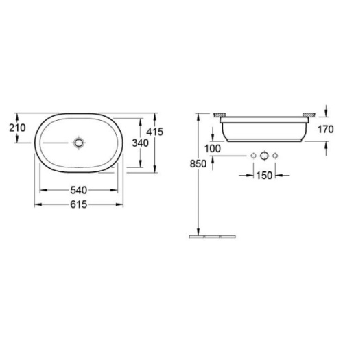 Раковина Villeroy & Boch Architectura 61 см с переливом, без покрытия CeramicPlus - фото 4
