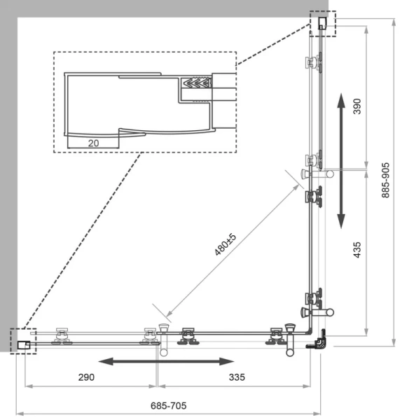 Душевой уголок BelBagno Uno-195 90х70 см стекло прозрачное, недорогие, стеклянные, угловые, без поддона - фото 6