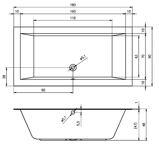 Ванна гидромассажная Riho Lugo 180 x 90 см, AIR - фото 2