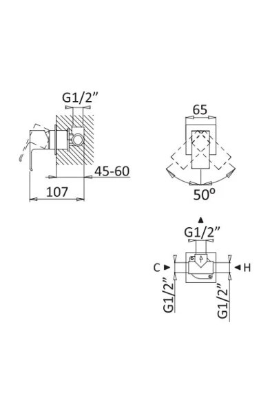 Смеситель для душа Cezares Porta-DIM встраиваемый однорычажный - фото 2