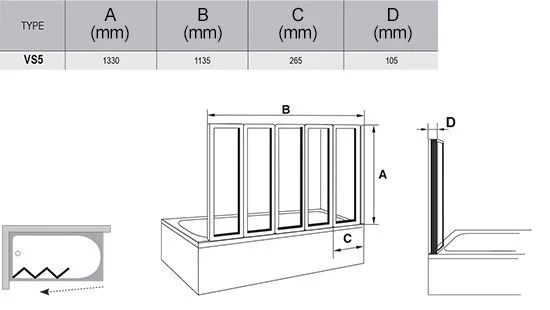 Шторка для ванны Ravak Supernova VS5 113х133 см профиль белый, рифленые - фото 7