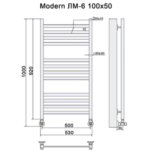 Полотенцесушитель водяной Ника Modern ЛМ 6 100/50 см с вентилями - фото 4