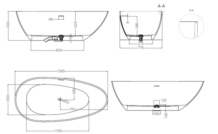 Ванна из искусственного камня Salini Paola Bassa 160x77 см белая матовая, литьевой мрамор - фото 2