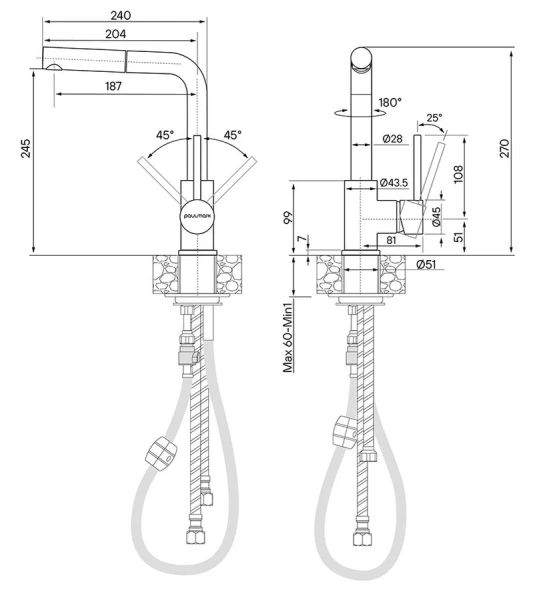 Смеситель для кухни Paulmark Kassel черный металлик, для кухни - фото 2