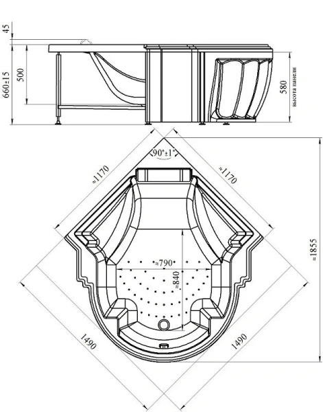 Акриловая ванна Fra Grande Монте-Карло 4-01-0-0-1-401, 149 x 149 см, рама-подставка, подголовник, белая - фото 2