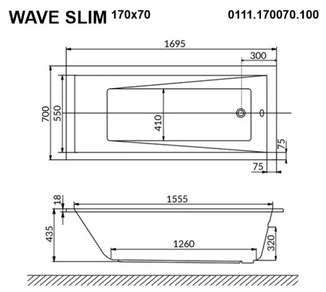 Ванна гидромассажная Whitecross Wave Slim 170 x 70 см, LINE NANO, хром, белый, 0111.170070.100.LINENANO.CR - фото 3