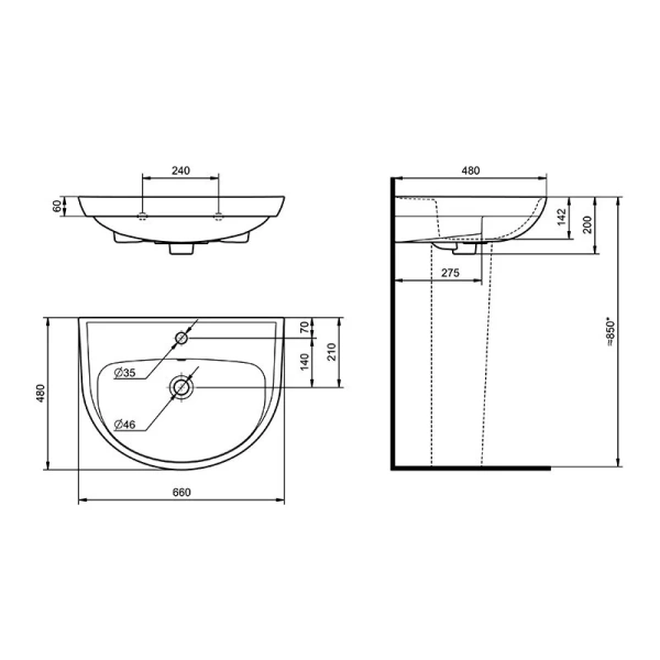 Раковина Santeri Прайм 66 см c отверстием под смеситель - фото 2