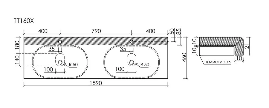 Столешница Sancos 160 см с отверстием под смеситель kreman, по запросу - фото 2