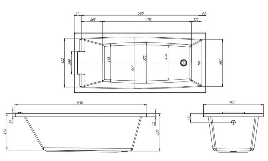 Ванна акриловая Creto Elite 11-16575, 165 x 75 MG, белый - фото 2