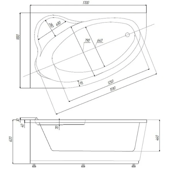 Ванна акриловая Акватек Фиджи 170х110 см правая, акриловые - фото 2