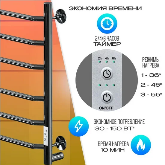 Полотенцесушитель электрический Ника WAY 60х40 см черный матовый, электрические с наружной вилкой, электрические скрытого подключения, правое подключение, левое подключение - фото 5
