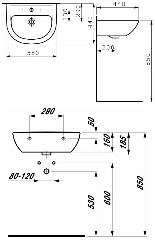 Раковина Laufen Pro 55 см с 1 отверстием для смесителя, современные, hi-tech - фото 2