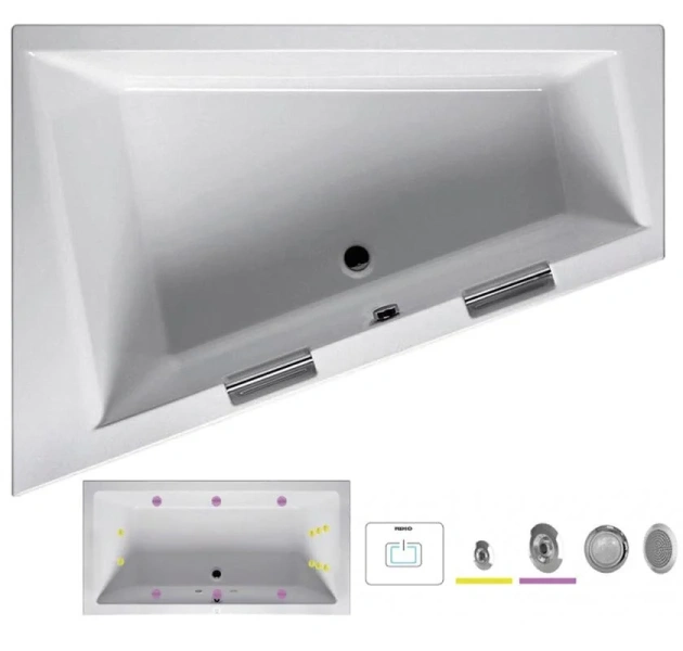 Ванна гидромассажная Riho Doppio 180 x 130 см, FLOW, левая/правая, с гидромассажем - фото 5