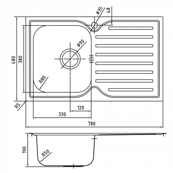 Мойка для кухни IDDIS Strit 78 см чаша справа шелк - фото 2