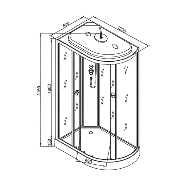 Душевая кабина Deto LM 120x80 см с гидромассажем левая - фото 2