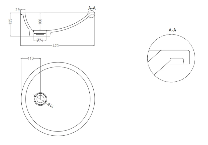 Раковина Salini Marea 08 1802208 42 см встраиваемая - фото 2