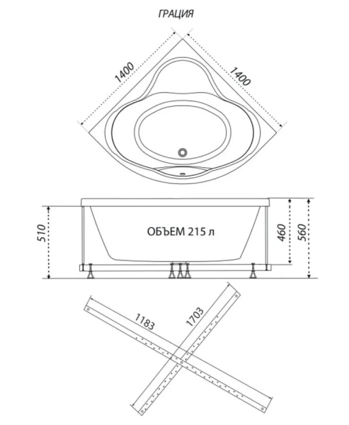 Ванна акриловая Triton OMP Грация Щ0000048049, 140 x 140 см, белая - фото 2