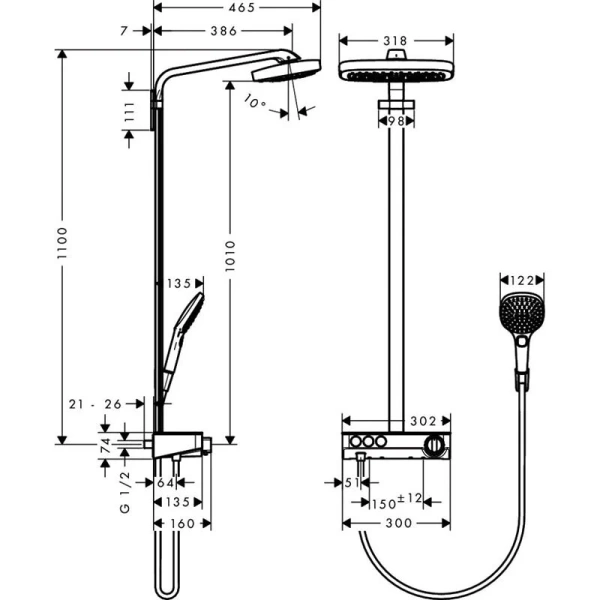 Душевая стойка Hansgrohe Raindance Select белый/хром, современные, hi-tech - фото 2