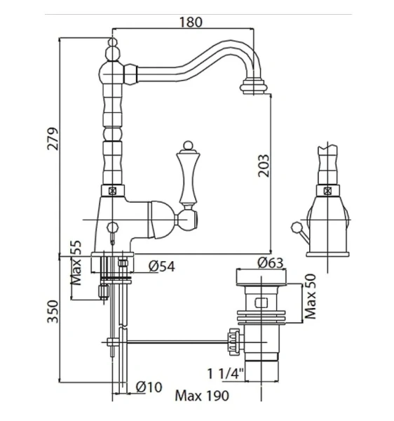 Смеситель для раковины Cezares Margot белый матовый/металл, ручка белая матовая, для раковины - фото 2