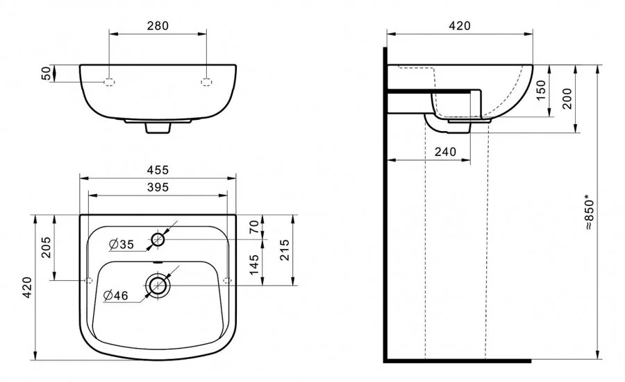 Раковина Santek Лонги 45 см белая - фото 2