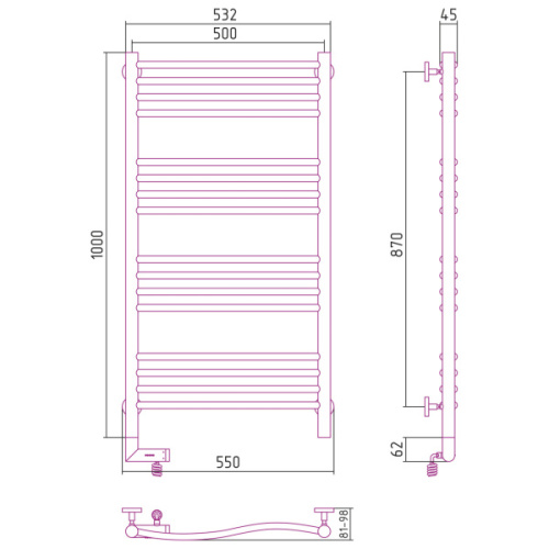 Полотенцесушитель электрический Сунержа Флюид 2.0 50x100 см левый темный титан муар - фото 2