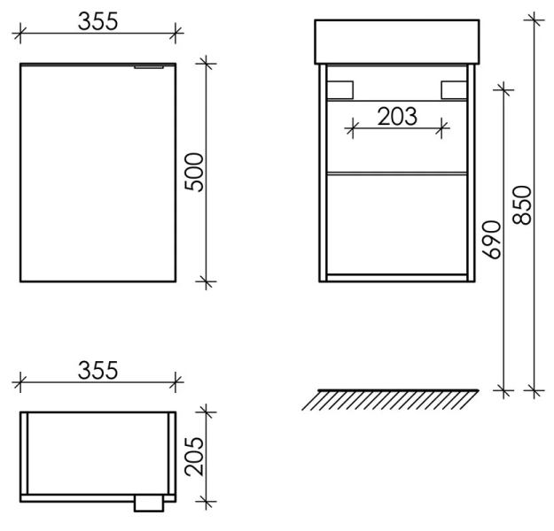 Тумба под раковину подвесная Sancos Mini 35 см дуб галифакс, правая, современная, hi-tech - фото 3