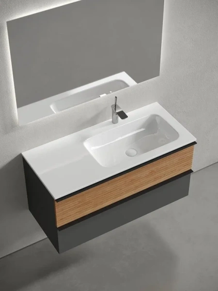 Тумба под раковину подвесная Sancos Delta 100 см правая дуб красный/графит - фото 4