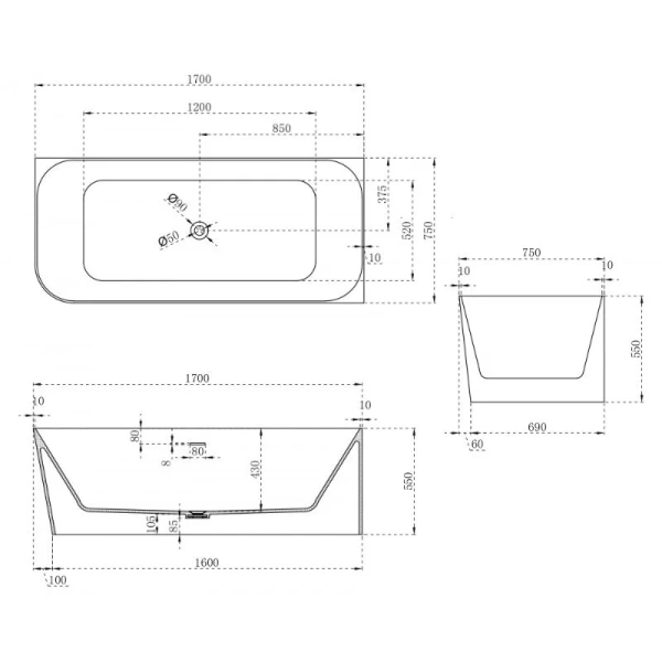 Ванна из искусственного камня Abber Stein 170x75 см угловая, белые - фото 8