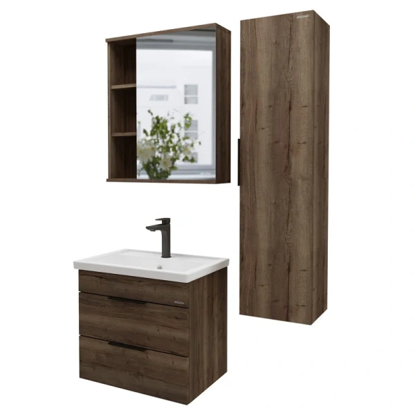 Тумба под раковину подвесная Grossman Форта 66,4 см темный дуб галифакс, современная, hi-tech, лофт - фото 3