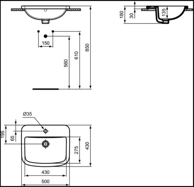 Раковина Ideal Standard Tempo 50 см белая встраиваемая - фото 2