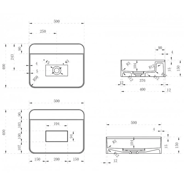 Раковина Abber Stein 50 см белая матовая - фото 2