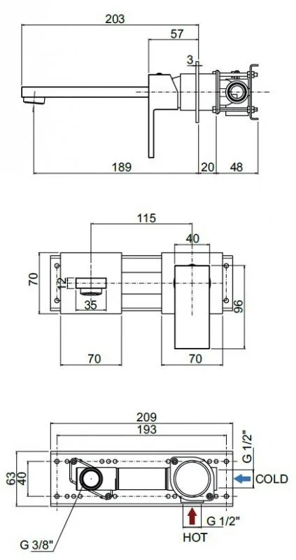 Смеситель для раковины Cezares Unika встраиваемый, однорычажный, для раковины - фото 2