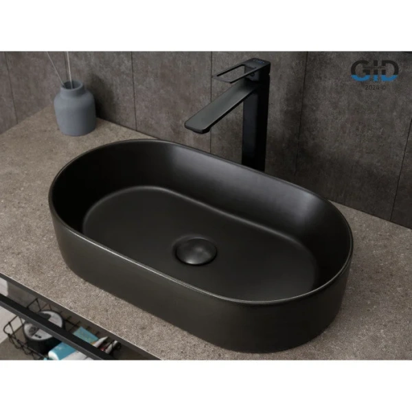 Раковина GID Lago N9020bg 53 см черный графит, в форме чаши, круглой формы - фото 5