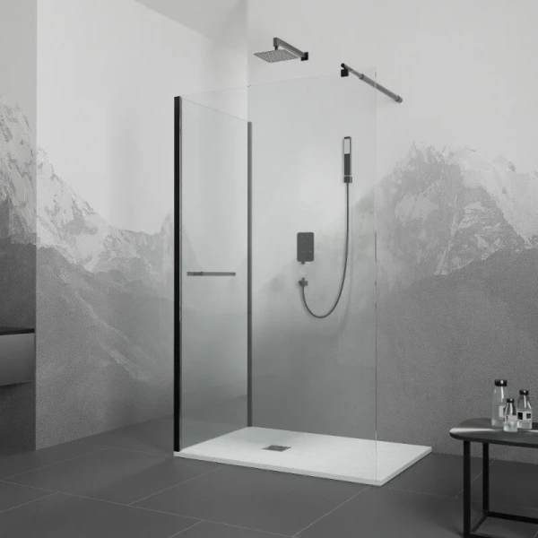 Душевой уголок RGW Walk In WA-005-1B 110х100 см профиль черный, стекло прозрачное - фото 1