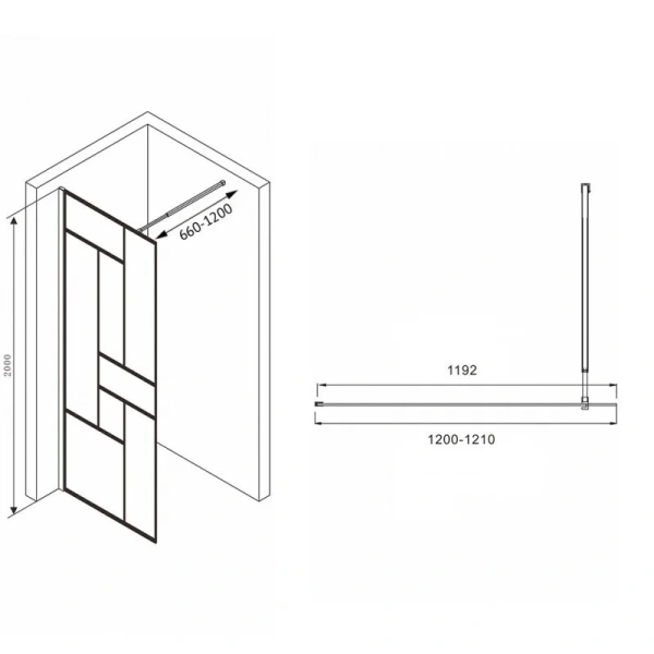 Душевая перегородка Abber Immer Offen 120 см профиль черный - фото 2