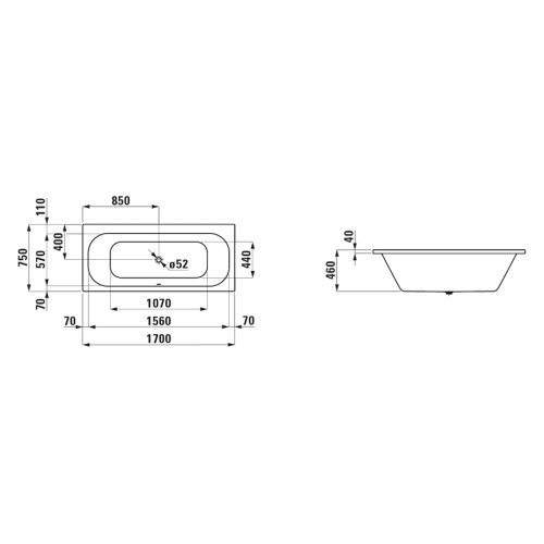 Ванна акриловая Laufen Solutions 170х75 см прямоугольная - фото 2
