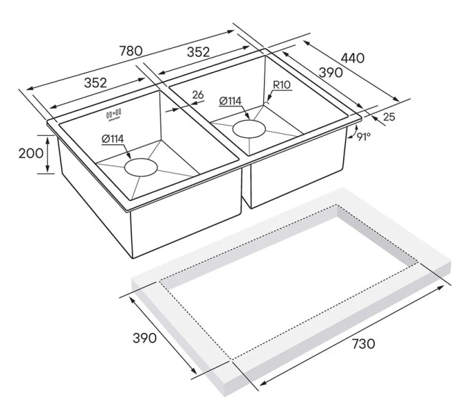 Мойка для кухни Paulmark Twin 78 см нержавеющая сталь, врезные - фото 2