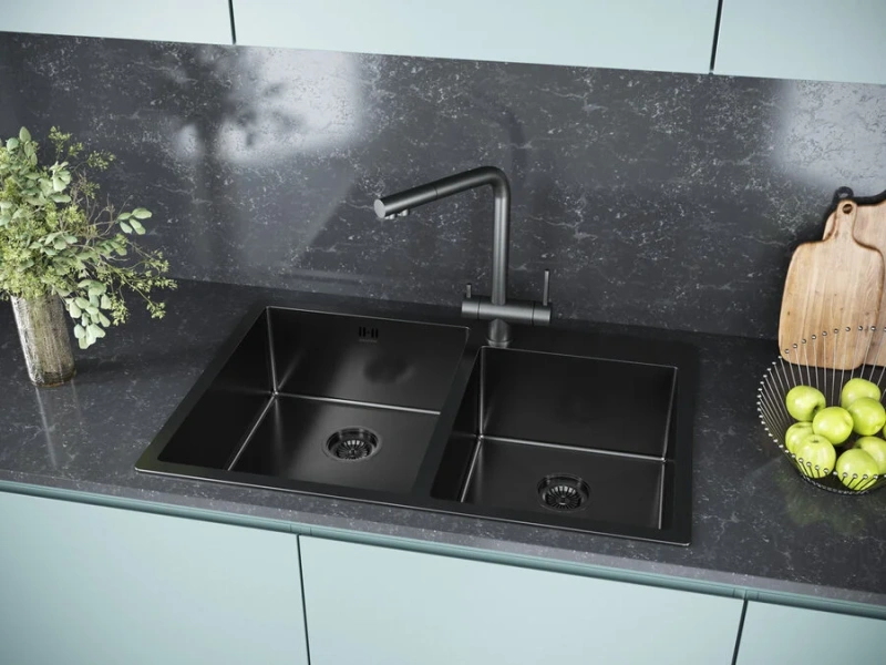 Мойка для кухни Paulmark Helfer 78 см вороненая сталь, прямоугольной формы - фото 4