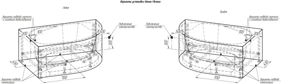 Ванна гидромассажная акриловая Vannesa Massage Мелани R 140 x 90 см, система актив хром, белые - фото 7