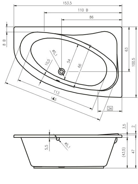 Ванна гидромассажная Riho Lyra 153 x 100 см, AIR, левая/правая - фото 4