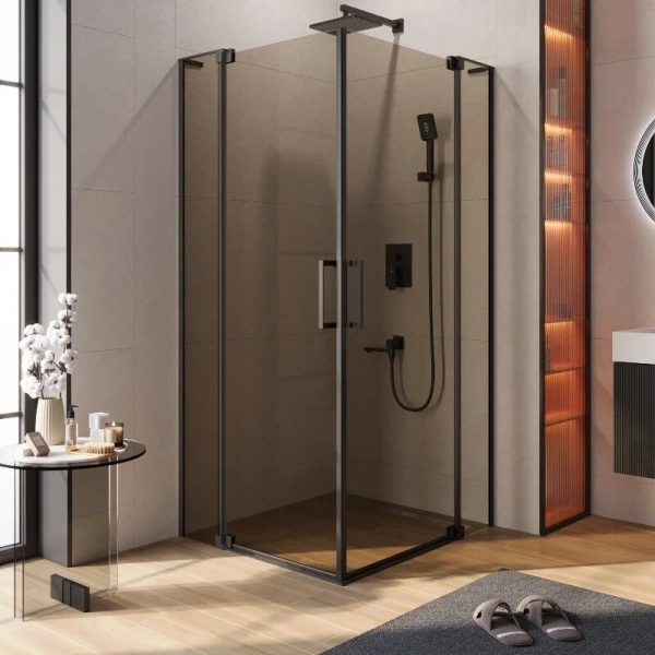 Душевой уголок Cezares Slider 110х80 см стекло бронзовое профиль оружейная сталь - фото 4