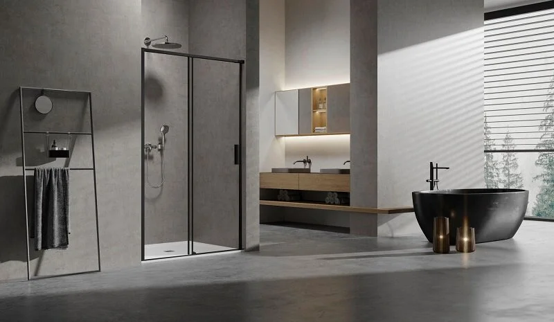 Душевая дверь в нишу Vincea Slim 120 см профиль черный стекло прозрачное - фото 2