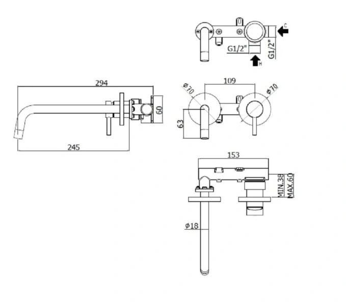 Смеситель для раковины Paffoni Light LIG103 с внутренней частью - фото 2