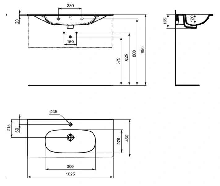 Раковина Ideal Standard Tesi 100 см белая матовая, современные, hi-tech - фото 2