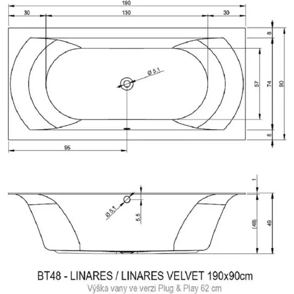 Акриловая ванна Riho Linares Plug & Play B143016005/B143017005, 190 x 90 см, левая/правая, цвет белый - фото 2