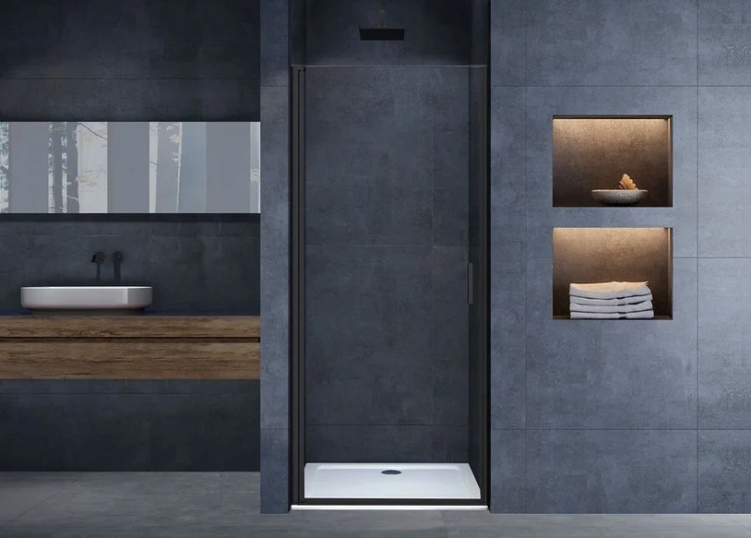 Душевая дверь в нишу Vincea Alpha 80 см профиль черный, стекло прозрачное index_1 - фото 9