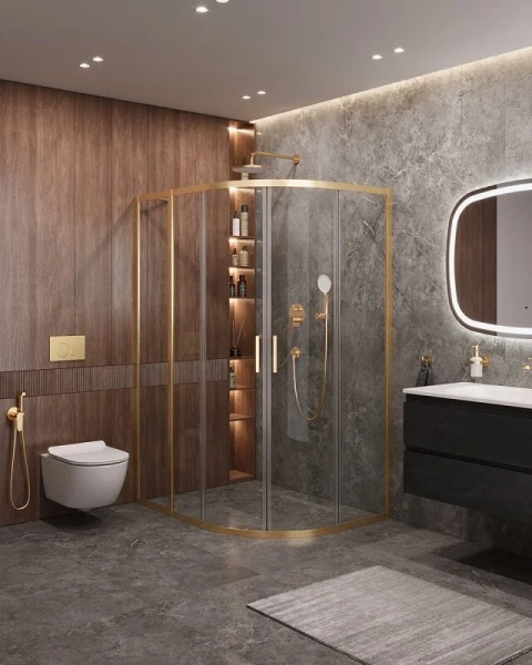 Душевой уголок Cezares Molveno 130х100 см стекло прозрачное профиль золото - фото 3