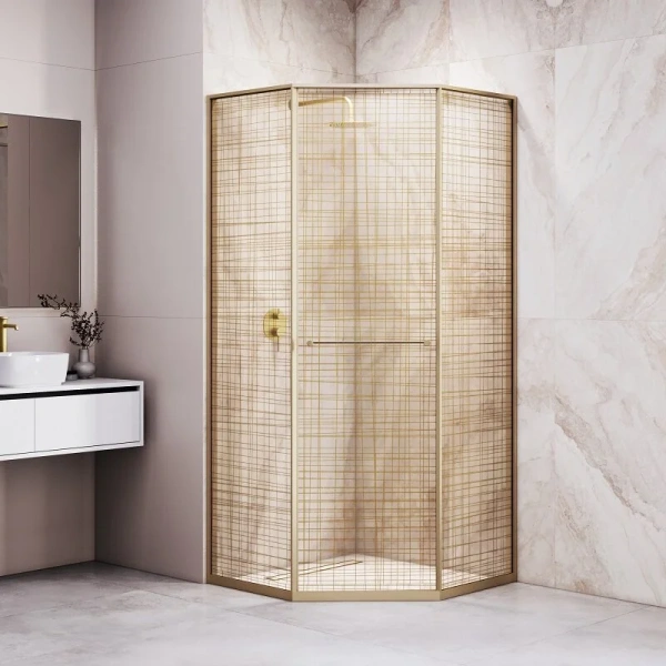 Душевой уголок RGW Stilvoll SV-82Gb R 100x100 см стекло золотая вуаль, правый - фото 1
