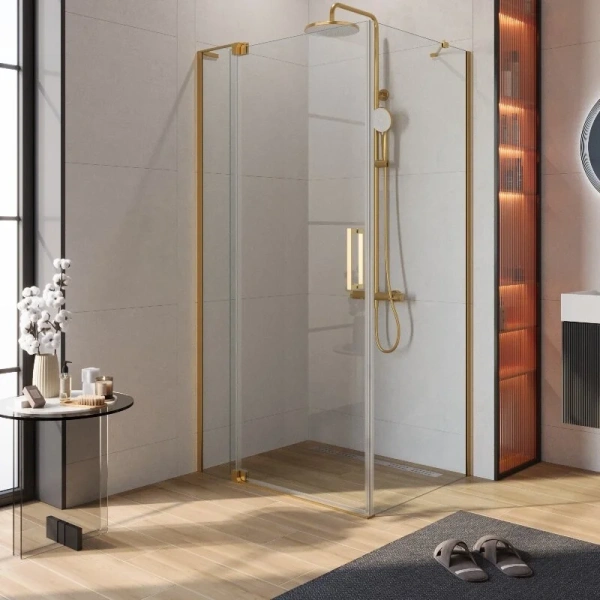 Душевой уголок Cezares Slider 80х100 см стекло прозрачное профиль брашированное золото - фото 1